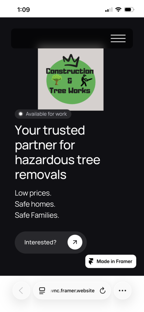A website for Construction & Tree Works.
