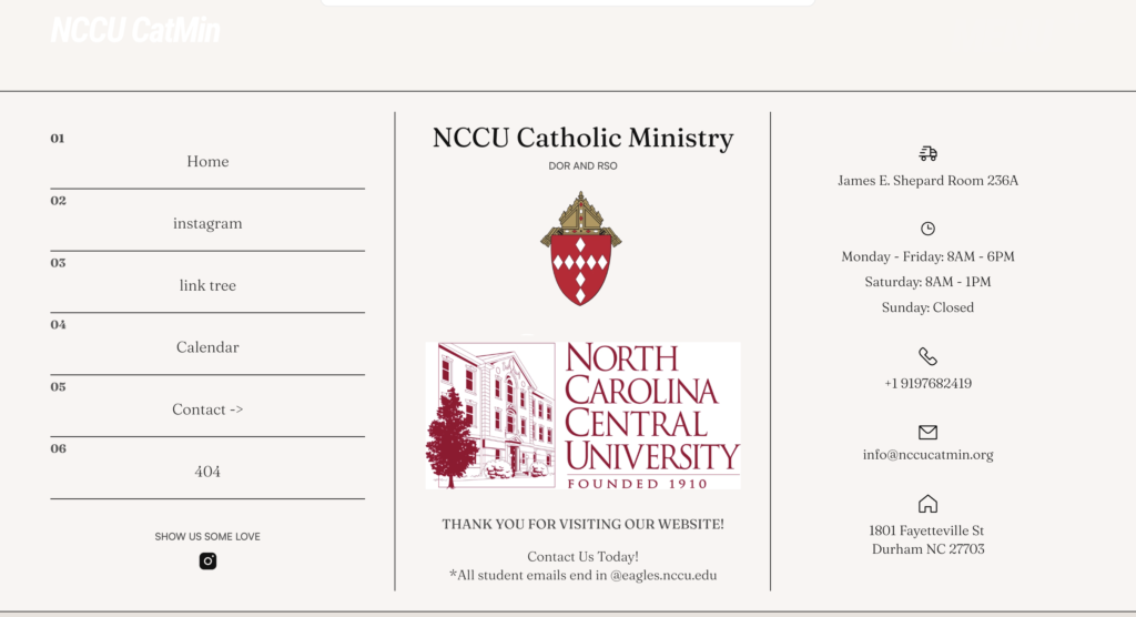 A website for the Catholic Ministry at NC Central University.